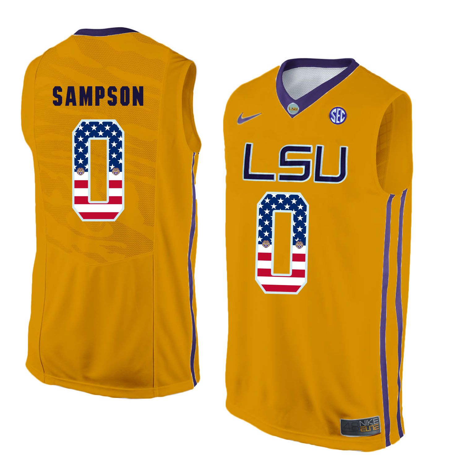 Men LSU Tigers #0 Sampson Yellow Flag Customized NCAA Jerseys->customized ncaa jersey->Custom Jersey